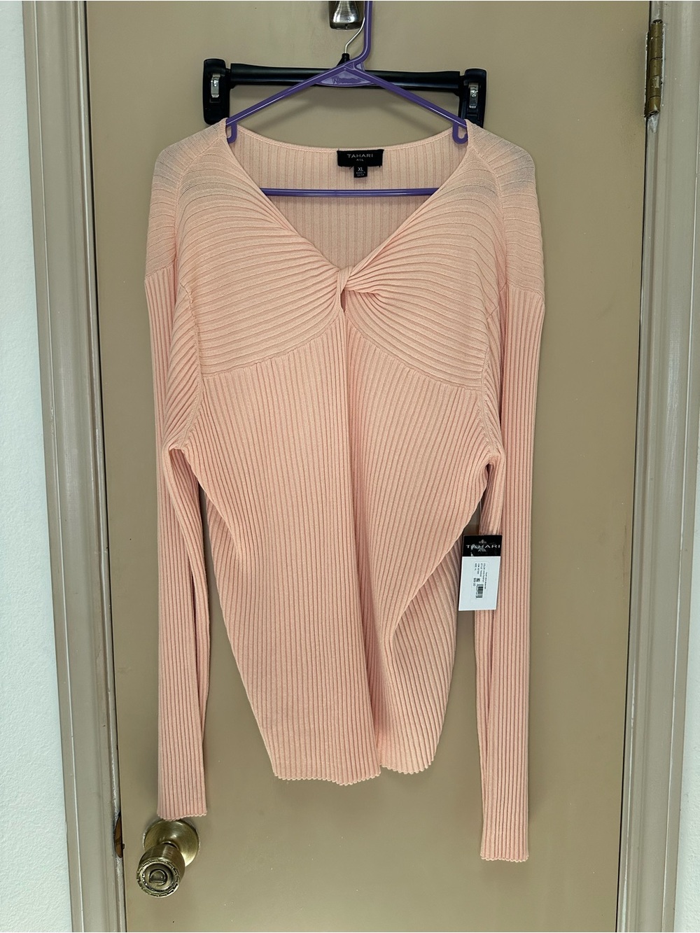 Tahari Blush Ribbed Twist-Neck Sweater
